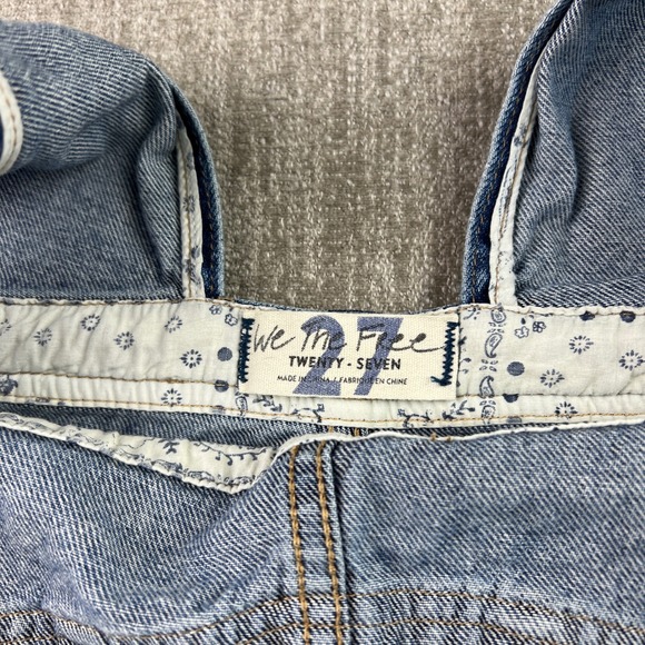 We The Free Free People Distressed Wide Leg Denim Overalls Blue Medium Wash 27 - Picture 3 of 10